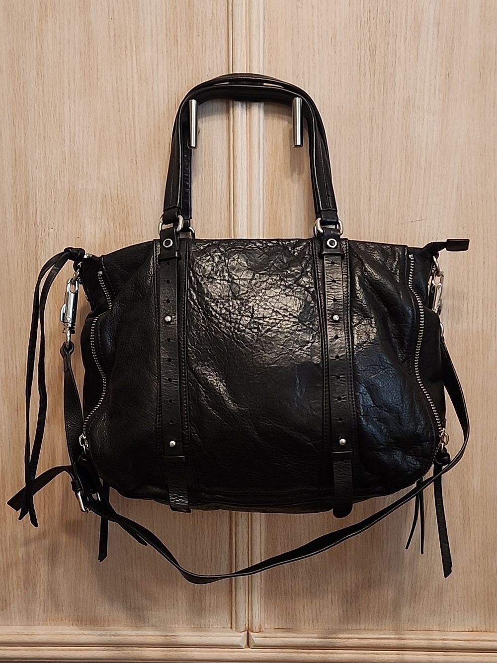 Joelle Hawkens Women's  Leather Over The Shoulder Large Bag Black